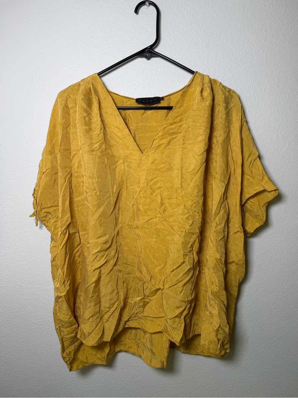 Hatch Maternity OS Mustard V-Neck Short Sleeve Tie Sleeve 100% Cupro Tunic Flowy